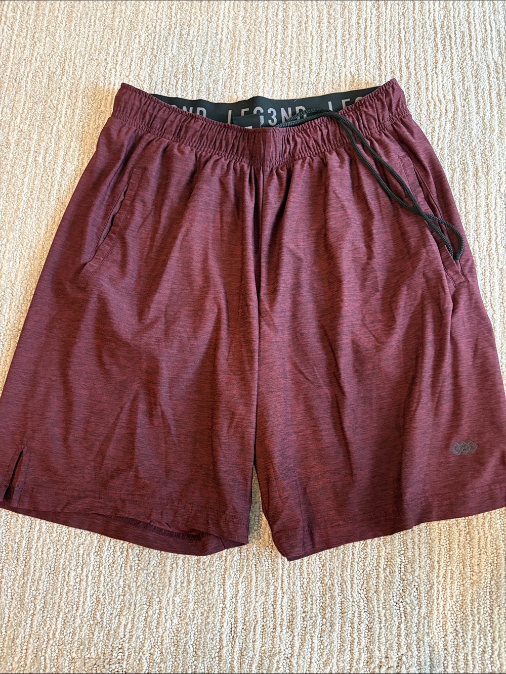 Le3nD Maroon DriFit Performance Men's Athletic Shorts w/2 Deep Pockets.